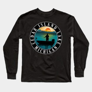 Cedar Island Lake Fishing Michigan Sunset Long Sleeve T-Shirt